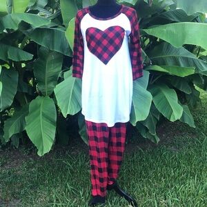 Basspro Plaid Drawstring Pajama Pants & ETWO Buffalo Plaid Heart Top Mix & Match